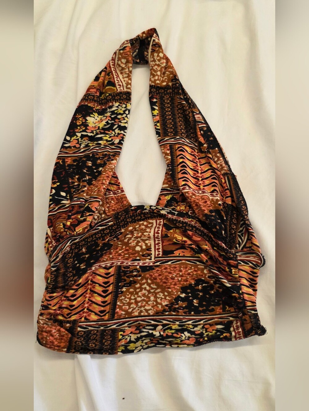 Free People FP One Heather Hand Printed Halter Crop Top XS S Boho Bronze Combo